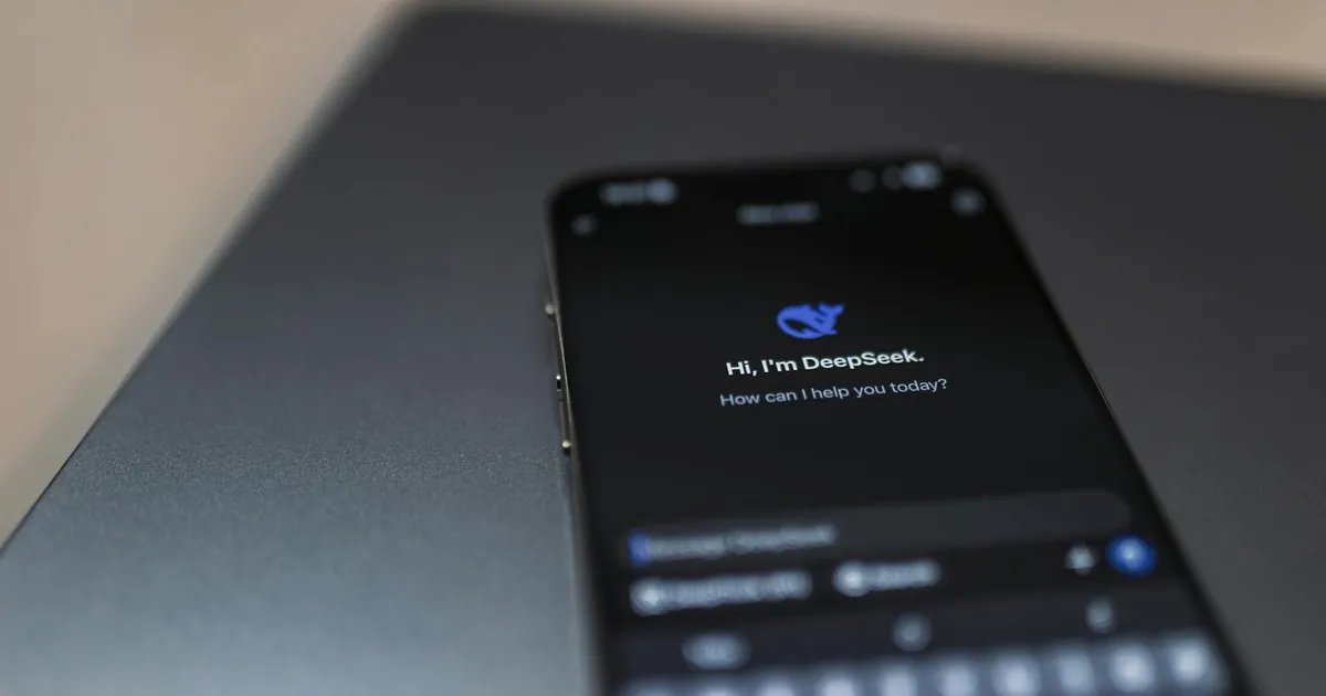 Close-up of a smartphone displaying an AI chat interface with the DeepSeek app.