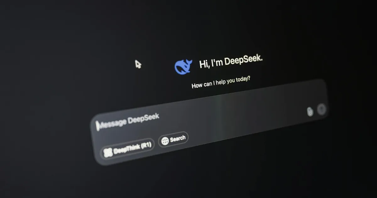 Close-up of DeepSeek AI interface on a dark screen highlighting chat functionality.